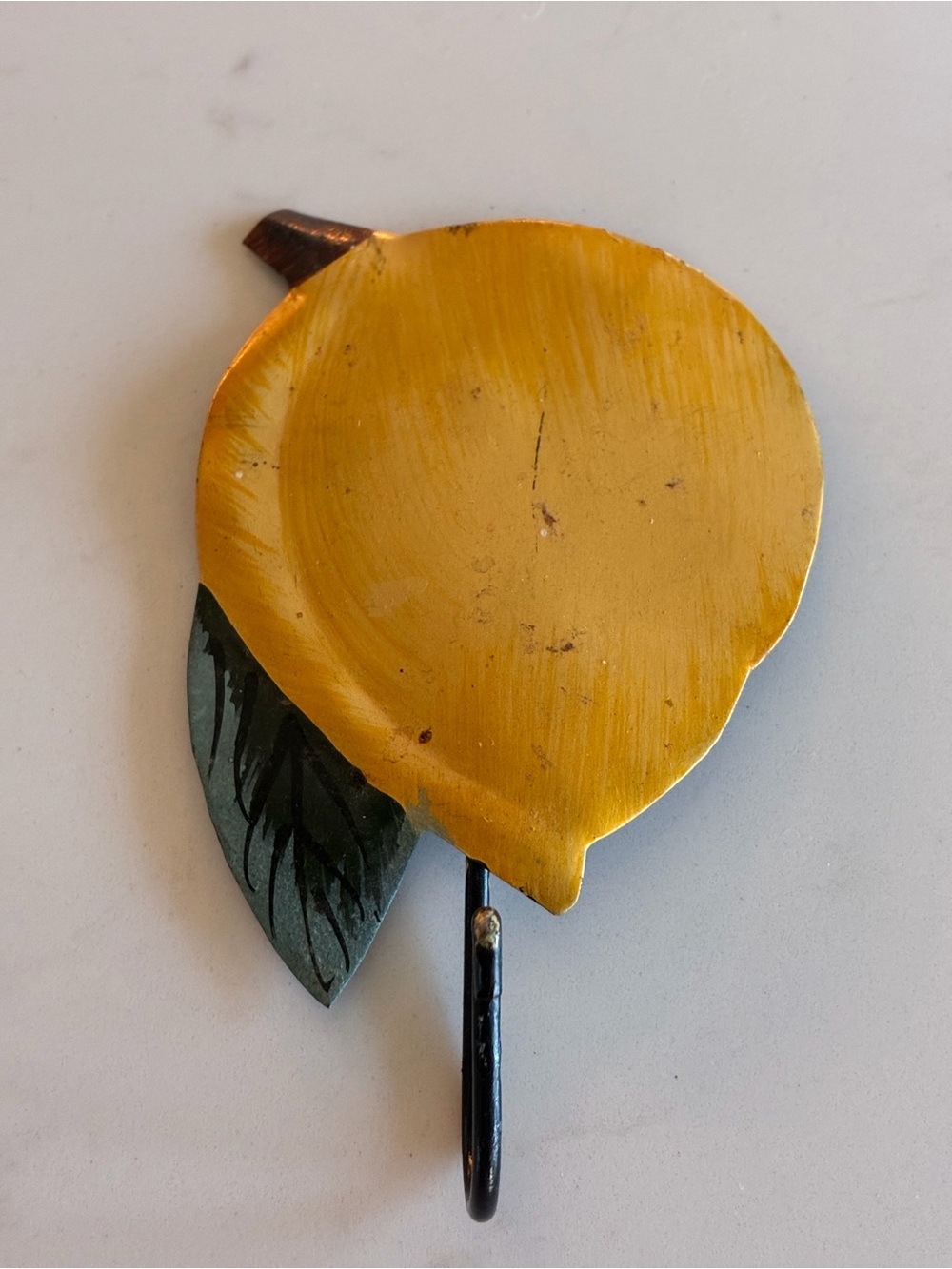Hand-Painted Yellow Lemon Metal Wall Hook Made in India 4 x 6 in